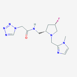 molecular formula C13H19FN8O B7039461 N-[[(2S,4S)-4-fluoro-1-[(1-methylimidazol-2-yl)methyl]pyrrolidin-2-yl]methyl]-2-(tetrazol-1-yl)acetamide 
