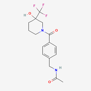 molecular formula C16H19F3N2O3 B7039666 N-[[4-[3-hydroxy-3-(trifluoromethyl)piperidine-1-carbonyl]phenyl]methyl]acetamide 