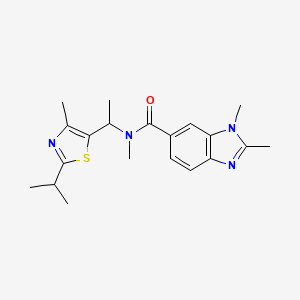 molecular formula C20H26N4OS B7039811 N,2,3-trimethyl-N-[1-(4-methyl-2-propan-2-yl-1,3-thiazol-5-yl)ethyl]benzimidazole-5-carboxamide 