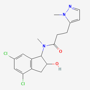 molecular formula C17H19Cl2N3O2 B7040201 N-(4,6-dichloro-2-hydroxy-2,3-dihydro-1H-inden-1-yl)-N-methyl-3-(2-methylpyrazol-3-yl)propanamide 