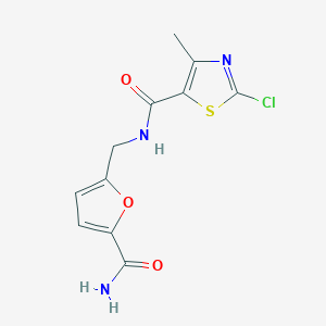 molecular formula C11H10ClN3O3S B7040308 N-[(5-carbamoylfuran-2-yl)methyl]-2-chloro-4-methyl-1,3-thiazole-5-carboxamide 