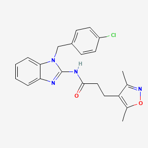 molecular formula C22H21ClN4O2 B7040465 N-[1-[(4-chlorophenyl)methyl]benzimidazol-2-yl]-3-(3,5-dimethyl-1,2-oxazol-4-yl)propanamide 