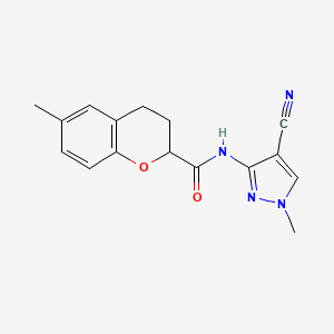 molecular formula C16H16N4O2 B7040532 N-(4-cyano-1-methylpyrazol-3-yl)-6-methyl-3,4-dihydro-2H-chromene-2-carboxamide 