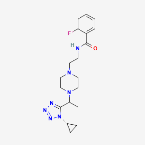 molecular formula C19H26FN7O B7040556 N-[2-[4-[1-(1-cyclopropyltetrazol-5-yl)ethyl]piperazin-1-yl]ethyl]-2-fluorobenzamide 