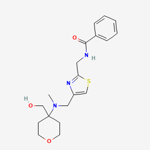 molecular formula C19H25N3O3S B7040591 N-[[4-[[[4-(hydroxymethyl)oxan-4-yl]-methylamino]methyl]-1,3-thiazol-2-yl]methyl]benzamide 
