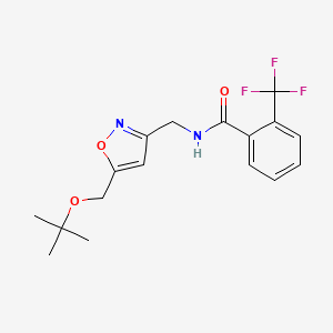 molecular formula C17H19F3N2O3 B7040704 N-[[5-[(2-methylpropan-2-yl)oxymethyl]-1,2-oxazol-3-yl]methyl]-2-(trifluoromethyl)benzamide 