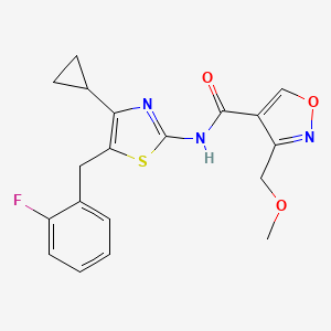 molecular formula C19H18FN3O3S B7040827 N-[4-cyclopropyl-5-[(2-fluorophenyl)methyl]-1,3-thiazol-2-yl]-3-(methoxymethyl)-1,2-oxazole-4-carboxamide 