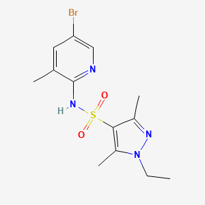 molecular formula C13H17BrN4O2S B7040865 N-(5-bromo-3-methylpyridin-2-yl)-1-ethyl-3,5-dimethylpyrazole-4-sulfonamide 