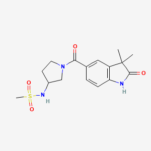 molecular formula C16H21N3O4S B7041235 N-[1-(3,3-dimethyl-2-oxo-1H-indole-5-carbonyl)pyrrolidin-3-yl]methanesulfonamide 
