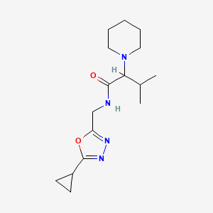 molecular formula C16H26N4O2 B7041564 N-[(5-cyclopropyl-1,3,4-oxadiazol-2-yl)methyl]-3-methyl-2-piperidin-1-ylbutanamide 