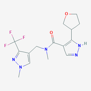 molecular formula C15H18F3N5O2 B7041706 N-methyl-N-[[1-methyl-3-(trifluoromethyl)pyrazol-4-yl]methyl]-5-(oxolan-3-yl)-1H-pyrazole-4-carboxamide 