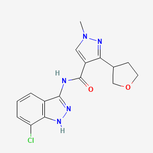 molecular formula C16H16ClN5O2 B7041707 N-(7-chloro-1H-indazol-3-yl)-1-methyl-3-(oxolan-3-yl)pyrazole-4-carboxamide 