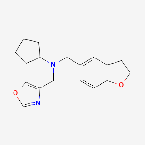molecular formula C18H22N2O2 B7041719 N-(2,3-dihydro-1-benzofuran-5-ylmethyl)-N-(1,3-oxazol-4-ylmethyl)cyclopentanamine 