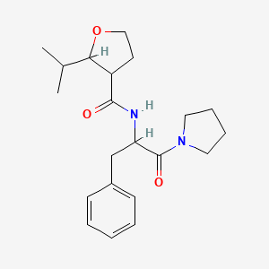 molecular formula C21H30N2O3 B7041861 N-(1-oxo-3-phenyl-1-pyrrolidin-1-ylpropan-2-yl)-2-propan-2-yloxolane-3-carboxamide 