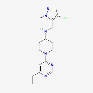molecular formula C16H23ClN6 B7042050 N-[(4-chloro-2-methylpyrazol-3-yl)methyl]-1-(6-ethylpyrimidin-4-yl)piperidin-4-amine 