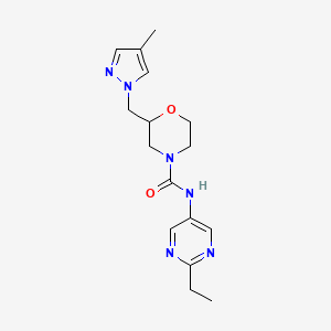 molecular formula C16H22N6O2 B7042231 N-(2-ethylpyrimidin-5-yl)-2-[(4-methylpyrazol-1-yl)methyl]morpholine-4-carboxamide 