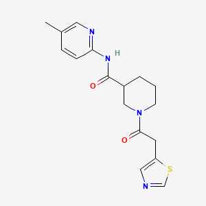 molecular formula C17H20N4O2S B7042235 N-(5-methylpyridin-2-yl)-1-[2-(1,3-thiazol-5-yl)acetyl]piperidine-3-carboxamide 