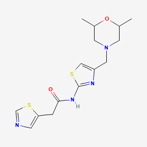 molecular formula C15H20N4O2S2 B7042241 N-[4-[(2,6-dimethylmorpholin-4-yl)methyl]-1,3-thiazol-2-yl]-2-(1,3-thiazol-5-yl)acetamide 