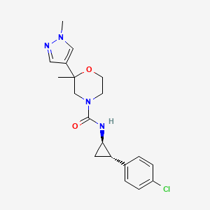 molecular formula C19H23ClN4O2 B7042244 N-[(1R,2S)-2-(4-chlorophenyl)cyclopropyl]-2-methyl-2-(1-methylpyrazol-4-yl)morpholine-4-carboxamide 