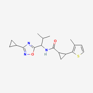 molecular formula C18H23N3O2S B7042277 N-[1-(3-cyclopropyl-1,2,4-oxadiazol-5-yl)-2-methylpropyl]-2-(3-methylthiophen-2-yl)cyclopropane-1-carboxamide 