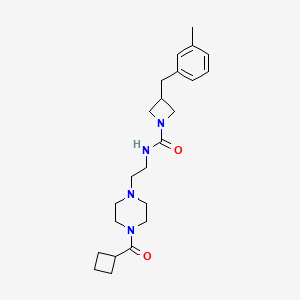 molecular formula C23H34N4O2 B7042311 N-[2-[4-(cyclobutanecarbonyl)piperazin-1-yl]ethyl]-3-[(3-methylphenyl)methyl]azetidine-1-carboxamide 