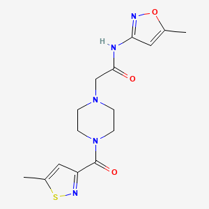 molecular formula C15H19N5O3S B7042573 N-(5-methyl-1,2-oxazol-3-yl)-2-[4-(5-methyl-1,2-thiazole-3-carbonyl)piperazin-1-yl]acetamide 