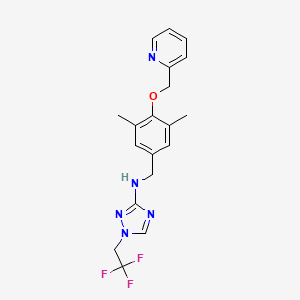 molecular formula C19H20F3N5O B7042842 N-[[3,5-dimethyl-4-(pyridin-2-ylmethoxy)phenyl]methyl]-1-(2,2,2-trifluoroethyl)-1,2,4-triazol-3-amine 