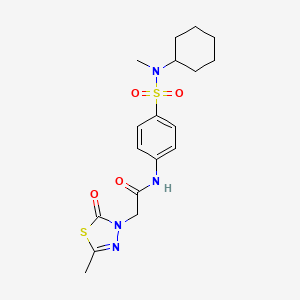 molecular formula C18H24N4O4S2 B7042929 N-[4-[cyclohexyl(methyl)sulfamoyl]phenyl]-2-(5-methyl-2-oxo-1,3,4-thiadiazol-3-yl)acetamide 