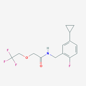 molecular formula C14H15F4NO2 B7043282 N-[(5-cyclopropyl-2-fluorophenyl)methyl]-2-(2,2,2-trifluoroethoxy)acetamide 