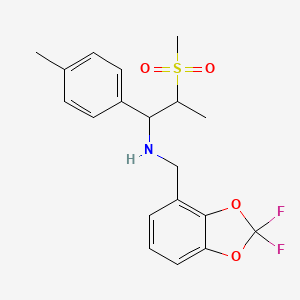 molecular formula C19H21F2NO4S B7043610 N-[(2,2-difluoro-1,3-benzodioxol-4-yl)methyl]-1-(4-methylphenyl)-2-methylsulfonylpropan-1-amine 