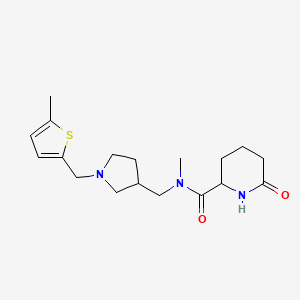 molecular formula C18H27N3O2S B7043974 N-methyl-N-[[1-[(5-methylthiophen-2-yl)methyl]pyrrolidin-3-yl]methyl]-6-oxopiperidine-2-carboxamide 