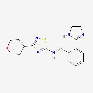 molecular formula C17H19N5OS B7045437 N-[[2-(1H-imidazol-2-yl)phenyl]methyl]-3-(oxan-4-yl)-1,2,4-thiadiazol-5-amine 