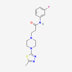 molecular formula C16H20FN5OS B7046288 N-(3-fluorophenyl)-3-[4-(5-methyl-1,3,4-thiadiazol-2-yl)piperazin-1-yl]propanamide 