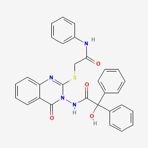 molecular formula C30H24N4O4S B7046441 N-[2-(2-anilino-2-oxoethyl)sulfanyl-4-oxoquinazolin-3-yl]-2-hydroxy-2,2-diphenylacetamide 