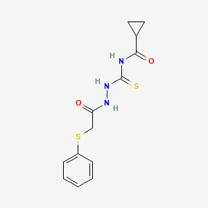 molecular formula C13H15N3O2S2 B7046466 N-[[(2-phenylsulfanylacetyl)amino]carbamothioyl]cyclopropanecarboxamide 