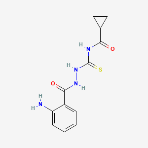 molecular formula C12H14N4O2S B7046510 N-[[(2-aminobenzoyl)amino]carbamothioyl]cyclopropanecarboxamide 