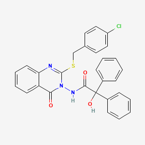 molecular formula C29H22ClN3O3S B7046537 N-[2-[(4-chlorophenyl)methylsulfanyl]-4-oxoquinazolin-3-yl]-2-hydroxy-2,2-diphenylacetamide 