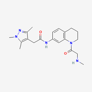 molecular formula C20H27N5O2 B7046662 N-[1-[2-(methylamino)acetyl]-3,4-dihydro-2H-quinolin-7-yl]-2-(1,3,5-trimethylpyrazol-4-yl)acetamide 