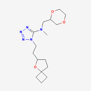molecular formula C16H27N5O3 B7046722 N-(1,4-dioxan-2-ylmethyl)-N-methyl-1-[2-(5-oxaspiro[3.4]octan-6-yl)ethyl]tetrazol-5-amine 