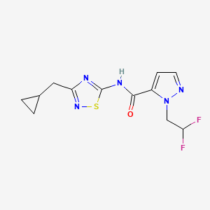 molecular formula C12H13F2N5OS B7047756 N-[3-(cyclopropylmethyl)-1,2,4-thiadiazol-5-yl]-2-(2,2-difluoroethyl)pyrazole-3-carboxamide 