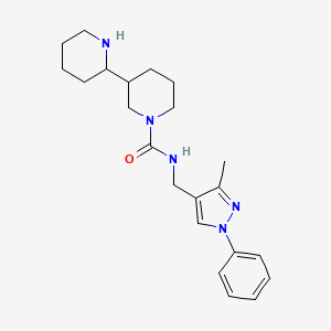 molecular formula C22H31N5O B7048013 N-[(3-methyl-1-phenylpyrazol-4-yl)methyl]-3-piperidin-2-ylpiperidine-1-carboxamide 
