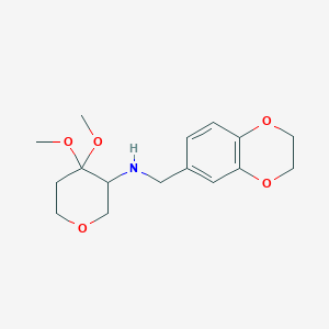 molecular formula C16H23NO5 B7048090 N-(2,3-dihydro-1,4-benzodioxin-6-ylmethyl)-4,4-dimethoxyoxan-3-amine 