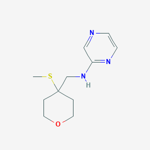 molecular formula C11H17N3OS B7049014 N-[(4-methylsulfanyloxan-4-yl)methyl]pyrazin-2-amine 