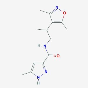 molecular formula C13H18N4O2 B7050309 N-[2-(3,5-dimethyl-1,2-oxazol-4-yl)propyl]-5-methyl-1H-pyrazole-3-carboxamide 