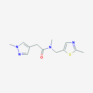 molecular formula C12H16N4OS B7051114 N-methyl-2-(1-methylpyrazol-4-yl)-N-[(2-methyl-1,3-thiazol-5-yl)methyl]acetamide 