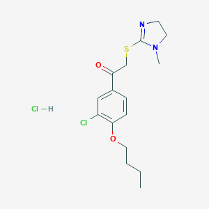 molecular formula C16H22Cl2N2O2S B070515 Acetophenone, 4'-butoxy-3'-chloro-2-((1-methyl-2-imidazolin-2-yl)thio)-, monohydrochloride CAS No. 160518-47-8