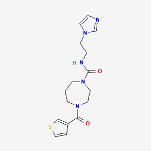 molecular formula C16H21N5O2S B7052478 N-(2-imidazol-1-ylethyl)-4-(thiophene-3-carbonyl)-1,4-diazepane-1-carboxamide 