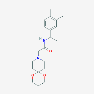 molecular formula C20H30N2O3 B7052547 N-[1-(3,4-dimethylphenyl)ethyl]-2-(1,5-dioxa-9-azaspiro[5.5]undecan-9-yl)acetamide 