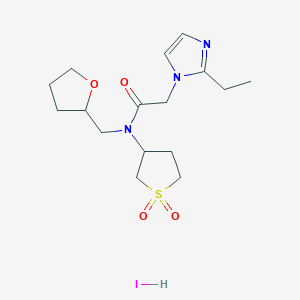 molecular formula C16H26IN3O4S B7052642 N-(1,1-dioxothiolan-3-yl)-2-(2-ethylimidazol-1-yl)-N-(oxolan-2-ylmethyl)acetamide;hydroiodide 