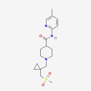 molecular formula C18H27N3O3S B7052786 N-(5-methylpyridin-2-yl)-1-[[1-(methylsulfonylmethyl)cyclopropyl]methyl]piperidine-4-carboxamide 